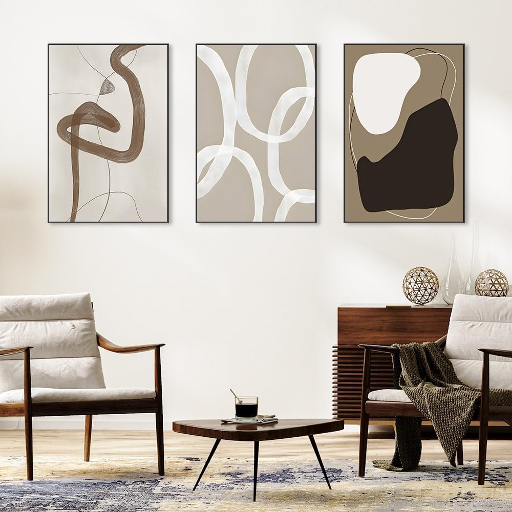 Skiennix Framed Canvas Wall Art Set - Abstract Paint Strokes in Black, White & Grey | 24"x32" | Modern Minimalist Decor for Living Room & Office