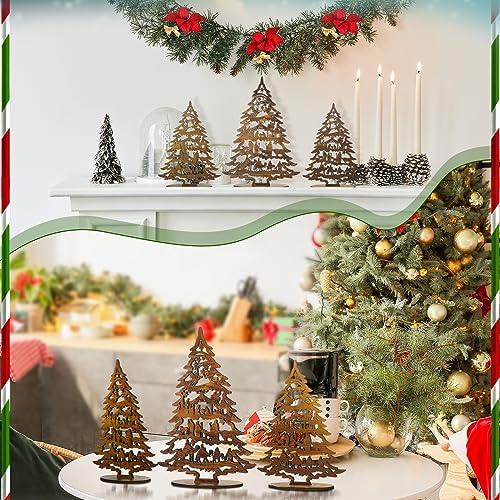 3-Piece Wooden Nativity Scene Tree Set - Rustic Tabletop Holiday Decor