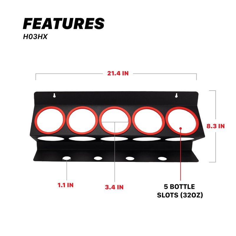 Maxshine Universal Detailing Spray Bottle Holder (2-Pack, No Logo) – Mobile Detailing & Car Garage Organizer, Holds 5 Bottles (16/32oz) with 4 Small Holes – Lightweight Design, Easy Wall Mounting