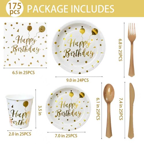 EiPibaibyi Checkered Party Pack - 150ct Disposable Plates & Napkins Set (50x7” & 50x9” Plates + 50 Napkins) for Birthdays, Holidays, Events (Motto Plates, White)