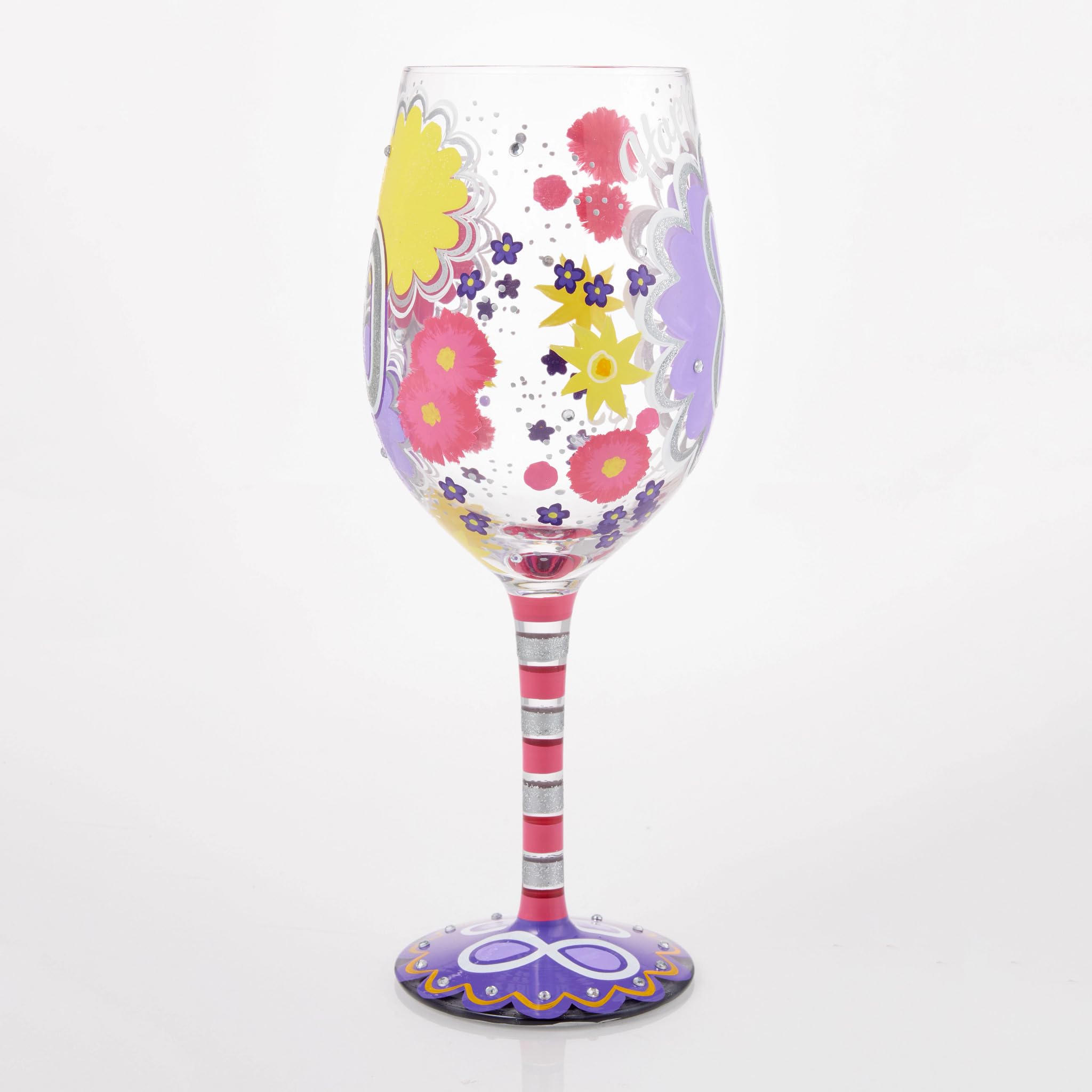 Enesco Lolita Happy 80th Birthday Hand-Painted Artisan Wine Glass, 15 Ounce, Multicolor