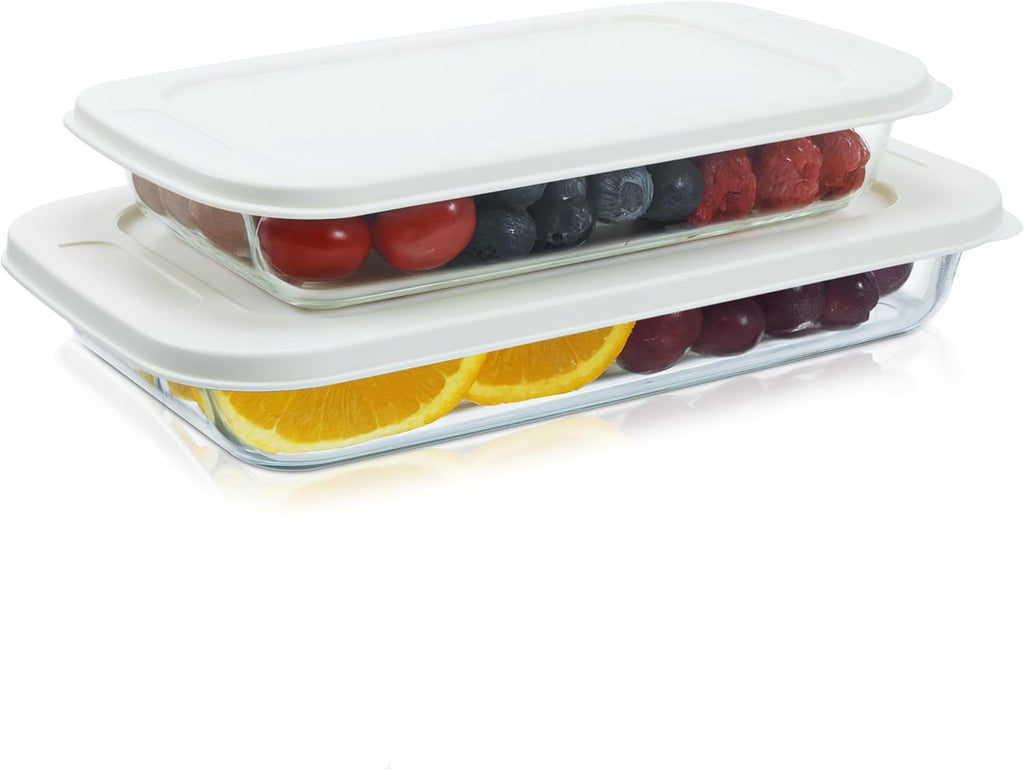 Navaris Glass Baking Dish Set - 4-Piece Casserole Dishes with Lids | 1.7qt & 2.3qt Bakeware for Lasagna & Leftovers