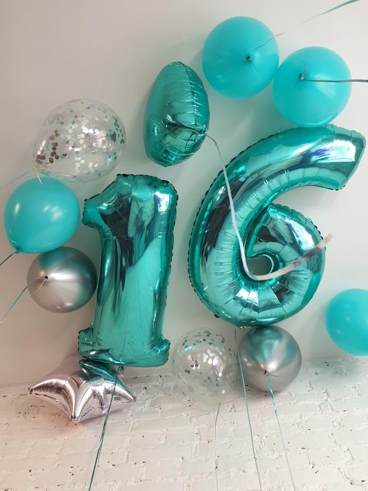 Number Balloons 1 - 40 Inch Blue-Green Birthday Decorations for Boys & Girls | Perfect for Baby Showers & Photo Shoots