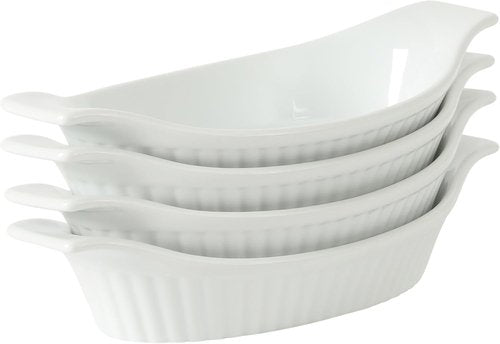 Gibson Home Oval Au Gratin Baking Dishes - 4-Piece Set, 9 oz Ceramic Mini Casserole Bowls, White