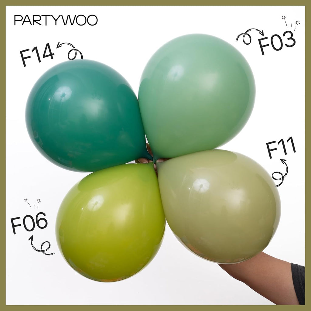 PartyWoo Sage Green Balloons - 155-Piece Latex Balloon Arch Kit for Weddings & Birthdays | Olive Boho Decor