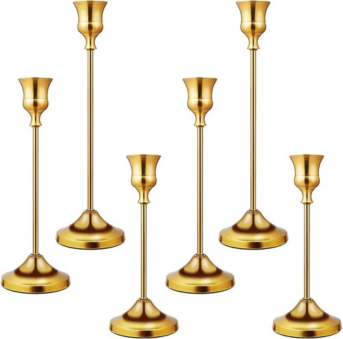 KSWING Gold Candlestick Holders - 6 PCS Metal Taper Candle Holders for Elegant Home Decor | Perfect for Weddings & Parties