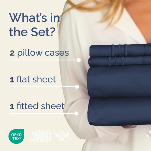 Cal King Size Sheet Set by [Brand Name] - Comfy, Breathable & Cooling Luxury Bedding - Deep Pockets, Soft & Wrinkle-Free - Navy Blue