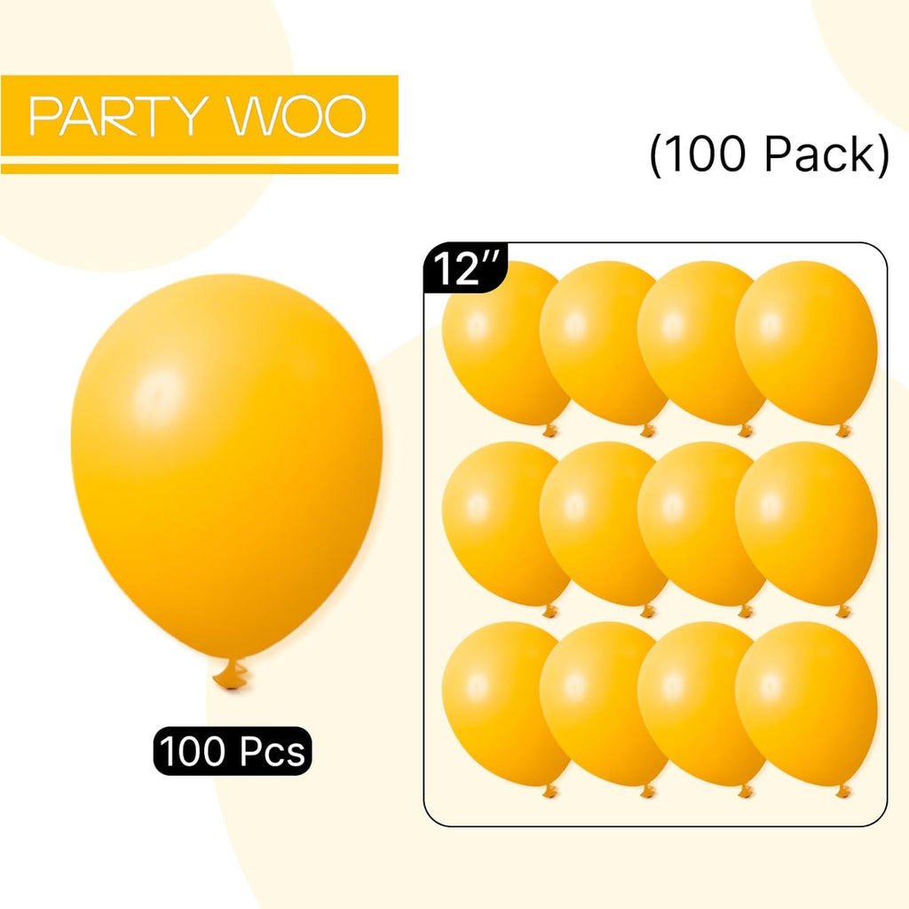 PartyWoo Mustard Yellow Balloons - 100pcs 12 Inch Perfect for Birthday, Graduation & Baby Showers