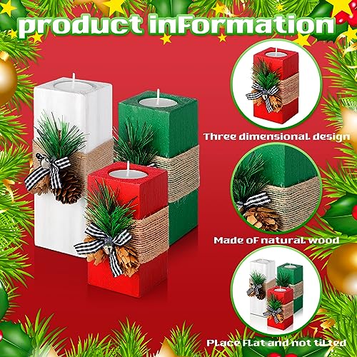 3-Piece Wooden Christmas Candle Holder Set for Table Centerpiece Decor