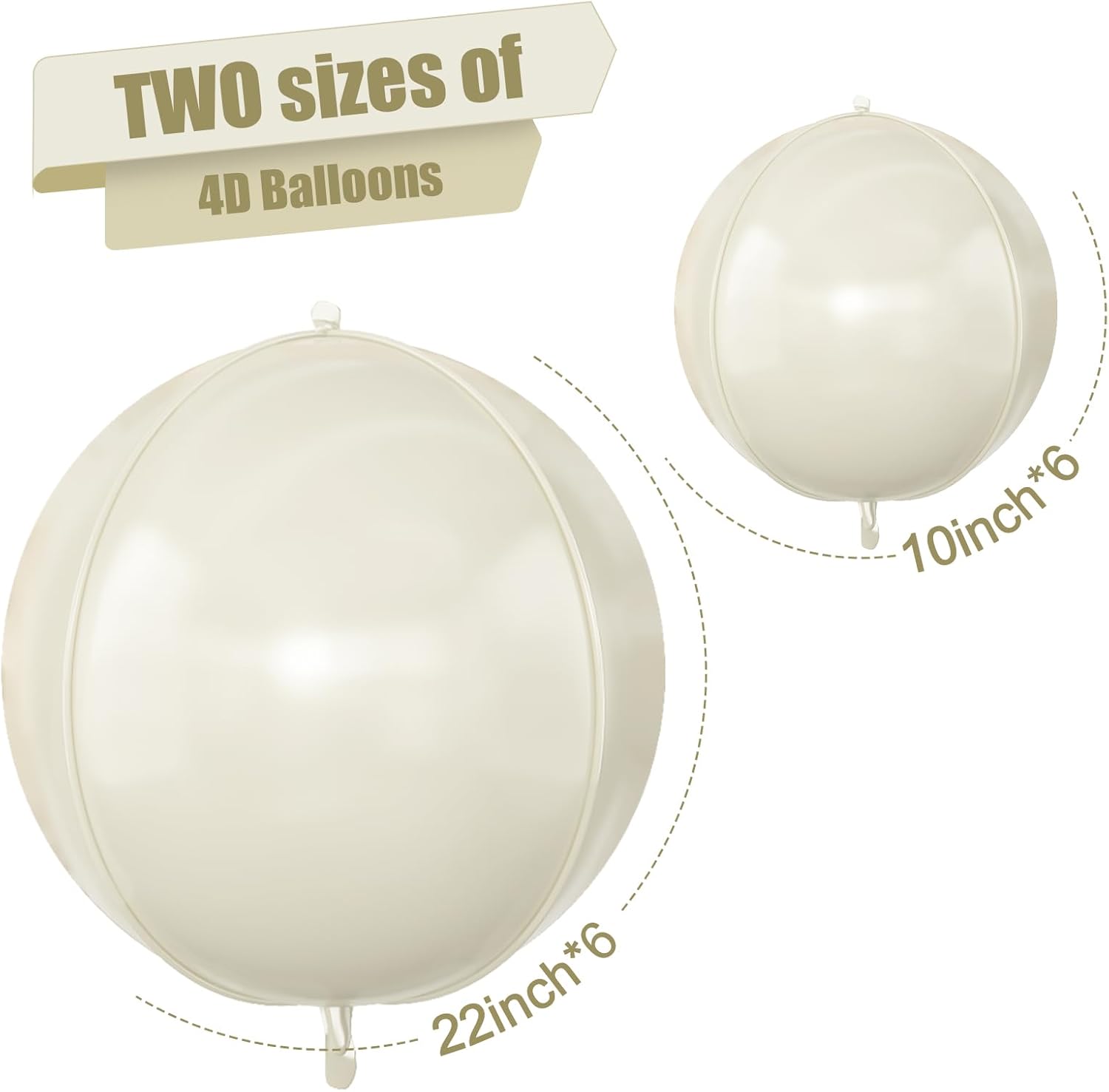 Skiennix 12Pcs Round Foil Balloons - Cream White & Beige Mylar for Birthday & Wedding Decor | 22" & 10" Sizes
