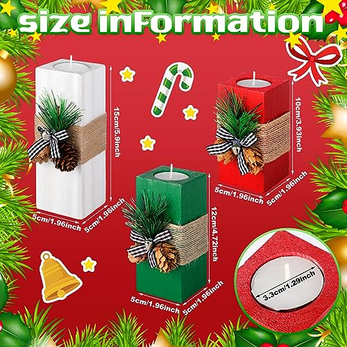 3-Piece Wooden Christmas Candle Holder Set for Table Centerpiece Decor