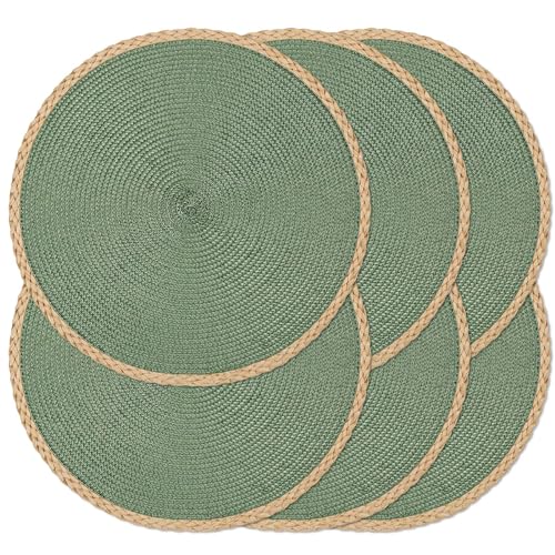 Round Woven Placemats 15-Inch, Set of 6 Green Braided Table Mats