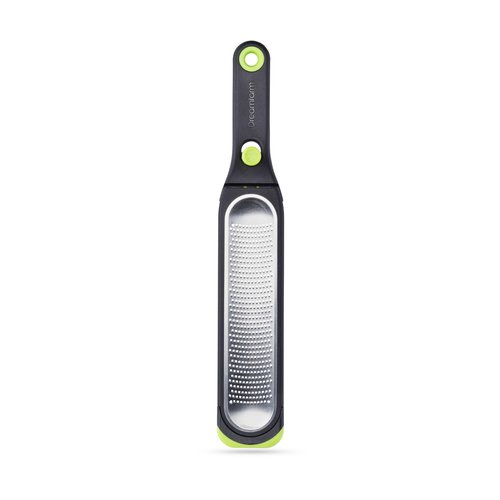 Dreamfarm Ozest Self-Cleaning POP-Button Zester for Fine, Fluffy Citrus Zest, Cheese, Nut, & Spices with Non-Slip Silicone Foot - 1mm Zester, Black/Green