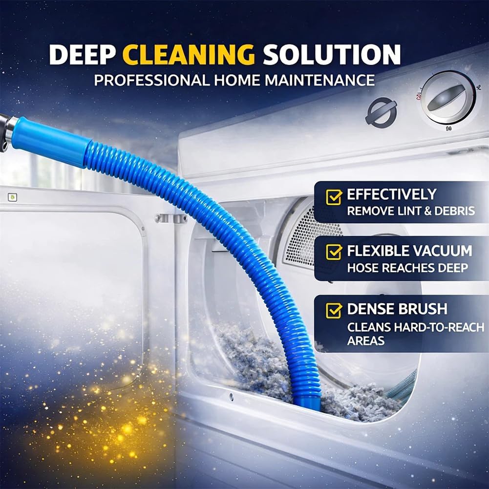 Skiennix Dryer Vacuum Hose Attachment - Universal Lint Removal Tool with Flexible Hose & Brush | Blue