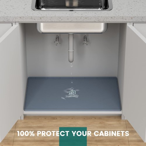 Under Sink Mat, 25" x 22" Silicone Kitchen Cabinet Tray, Waterproof & Flexible Under Sink Liner for Kitchen Bathroom and Laundry Room