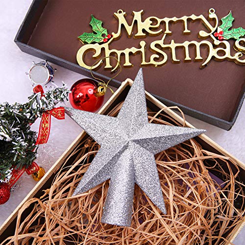 Silver Glitter Star Christmas Tree Topper - Shatterproof 4-Inch Mini Decor
