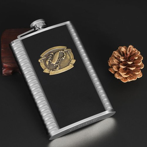 TOX TANEAXON 10 oz Scorpion Pattern Pocket Stainless Steel Whiskey Liquor Hip Flask with Funnle and Box