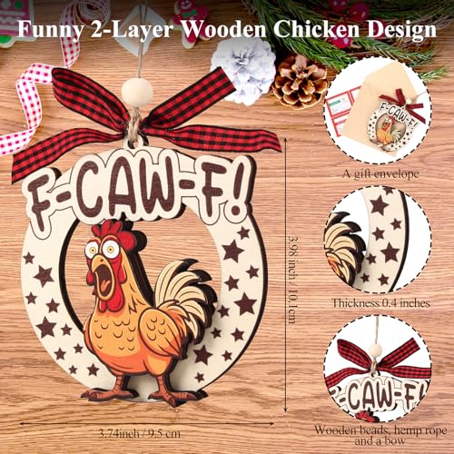 Fynleka Wooden Chicken Christmas Ornament - Farmhouse Holiday Decor for Adults & Chicken Lovers