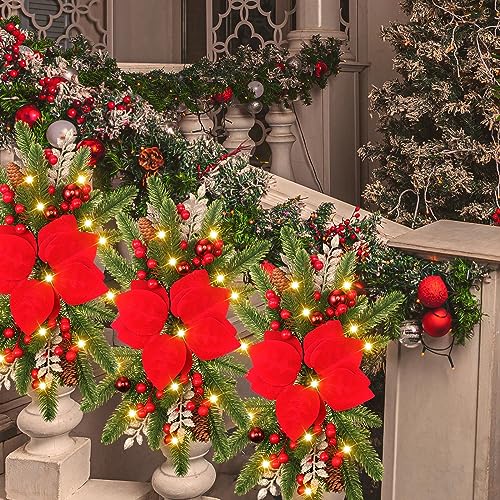 3-Piece Lighted Christmas Teardrop Swags, 17.7-Inch Artificial Pinecone Garland