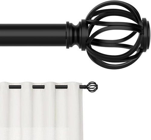 GXOACKJ Adjustable Curtain Rods - Black 5/8 Inch Drapery Rods for Windows 33 to 60 Inches | Stylish Twisted Cage Finials