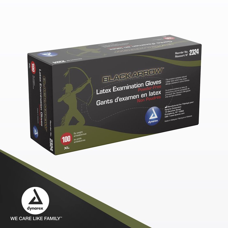 Dynarex Black Arrow Disposable Latex Exam Gloves, Powder-Free, For Healthcare, Law Enforcement, Tattoo, Salon or Spa, Black 1 Box of 100 (Medium)