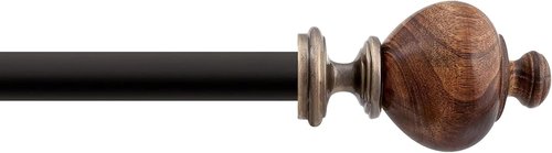 Deco Window Curtain Rod - Heavy Duty 1-Inch Metal Drapery Rod | Adjustable 44-120 Inch with Decorative Wood Finials - Brown Matte
