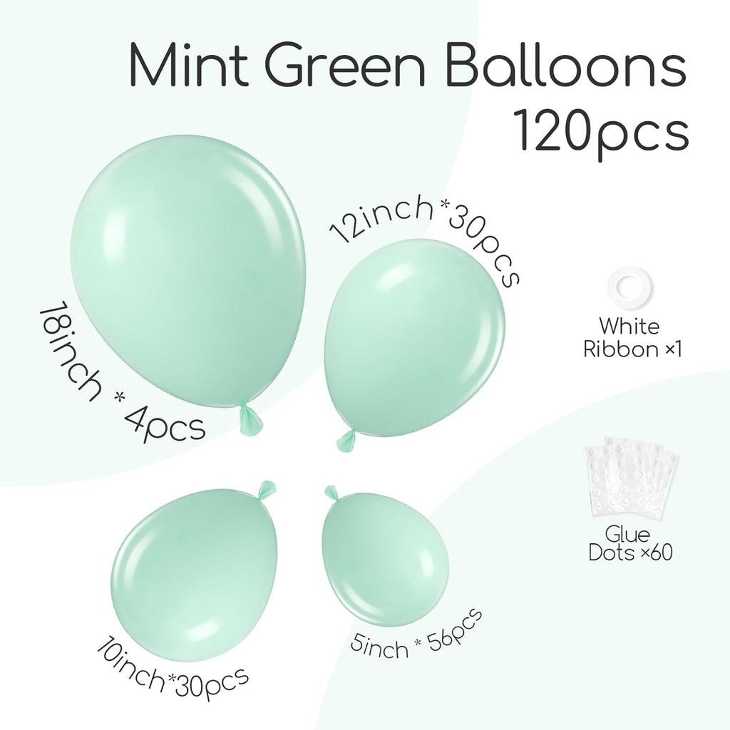 Skiennix Mint Green Balloons - 120-Piece Latex Set for Birthday, Baby Shower & Wedding Decor | Various Sizes