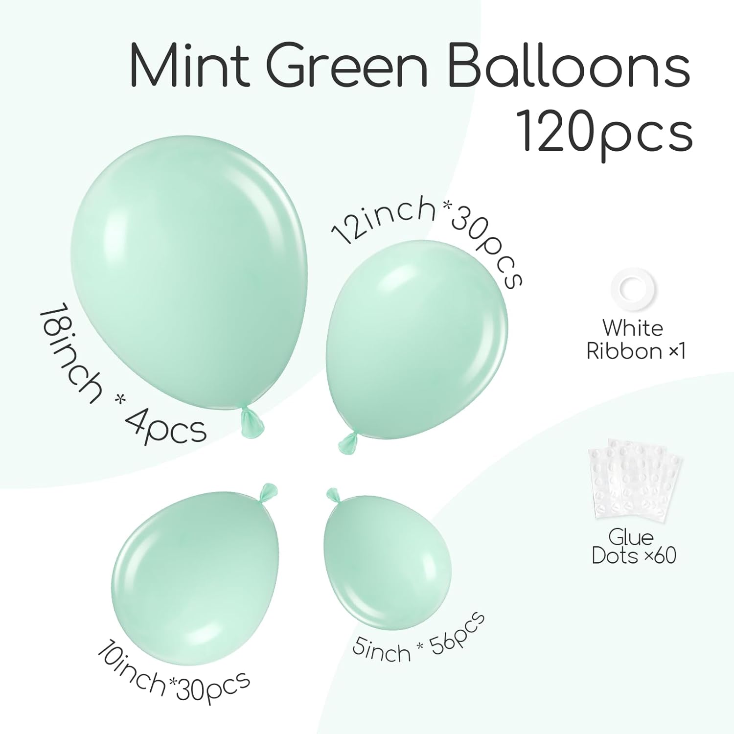 Skiennix Mint Green Balloons - 120-Piece Latex Set for Birthday, Baby Shower & Wedding Decor | Various Sizes