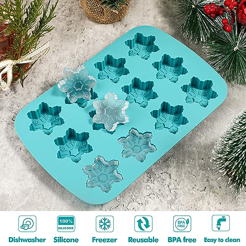 Kamehame Snowflake Ice Cube Mold Set 8.15 x 5.4 x 0.7 inches, 2-Pack, Silicone Christmas Snowflake Trays for Drinks & Desserts, Blue