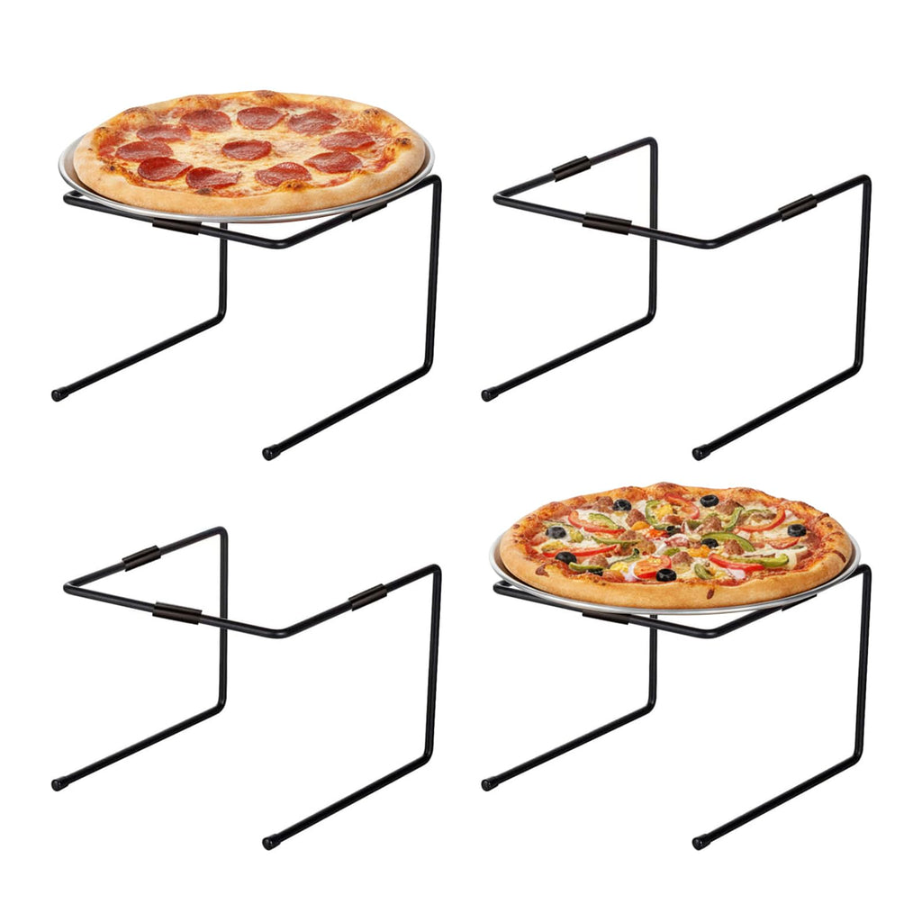 MyGift Black Metal Pizza Table Stands, Tabletop Pizza Pan Riser Food Platter Tray and Display Rack, Set of 4