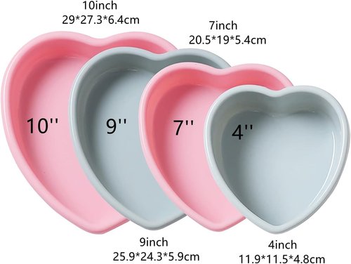 Silicone Heart Baking Pans, Non-Stick Cake Mold Set for Cheesecake and Brownies (3PCS - Pink & Gray)