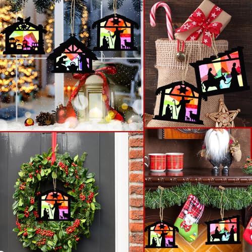 ERTIUANIO 24 Pcs Christmas Nativity Ornaments DIY Wooden Scene Religious Holiday Decor