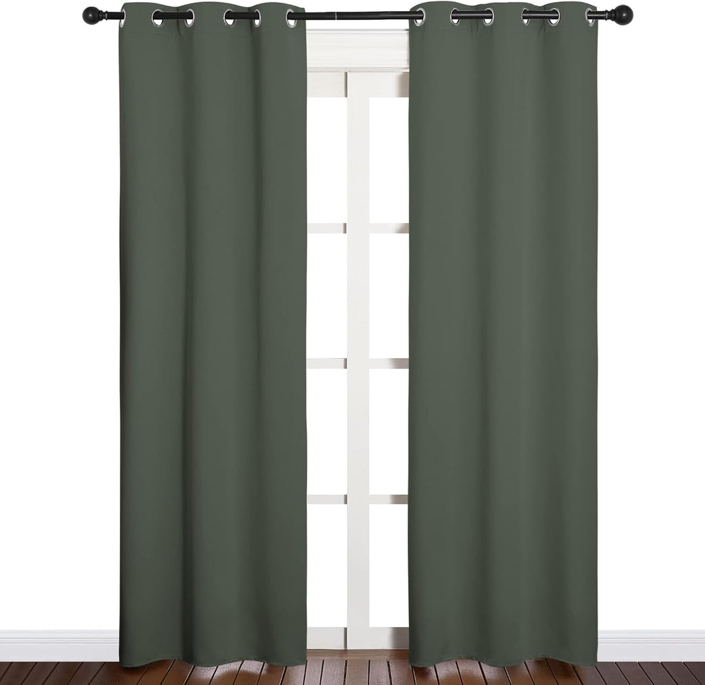 NICETOWN Thermal Curtains - Insulated Blackout Drapes for Kids Room | Dark Mallard, Set of 2, 34x84 Inches