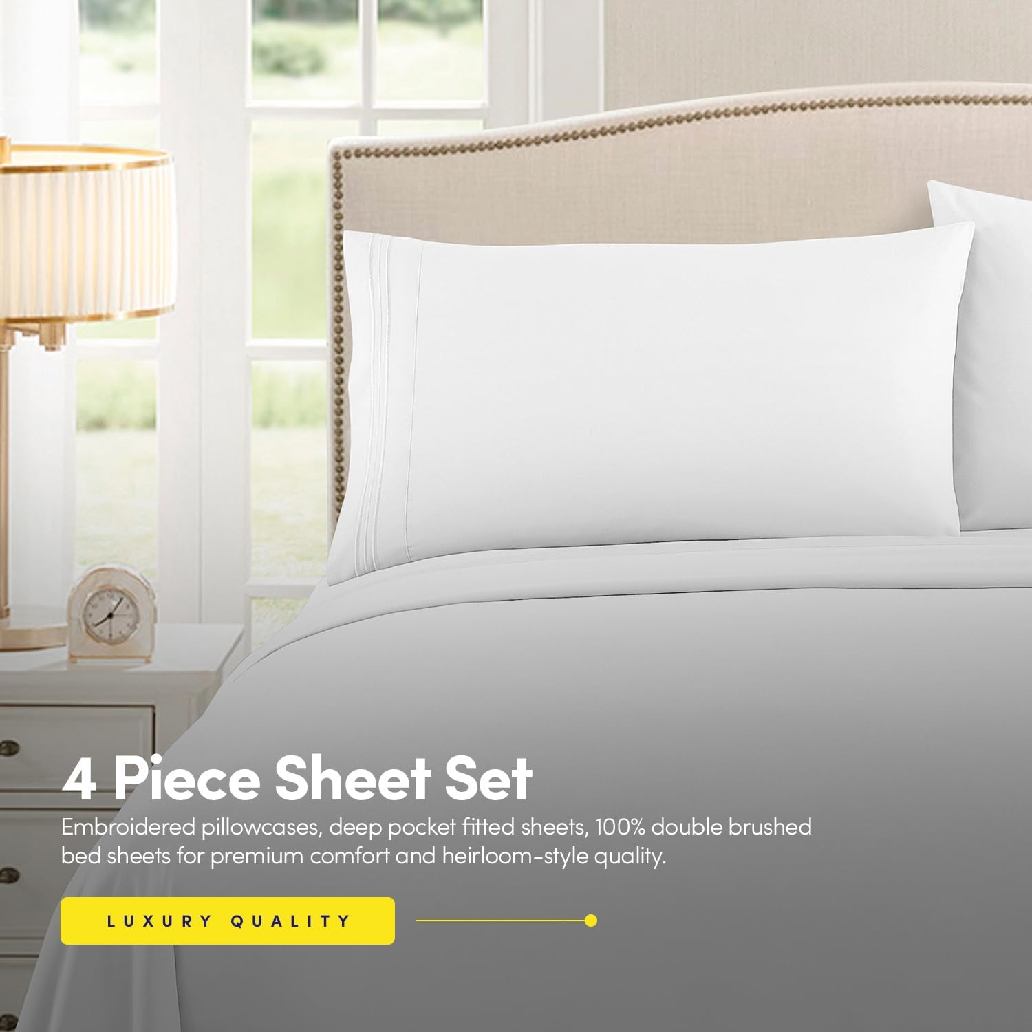 Supreme Collection Queen Sheet Sets - Luxury White Bed Sheets & Pillowcase Set | Extra Soft, Deep Pocket Design
