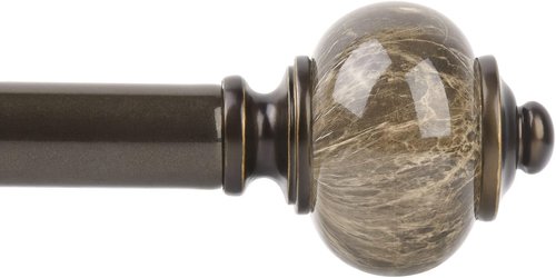 KAMANINA Curtain Rod - 1 Inch Antique Bronze Single Rod for Windows | 32 to 58 Inches (2.6-4.8ft) with Marble Ends