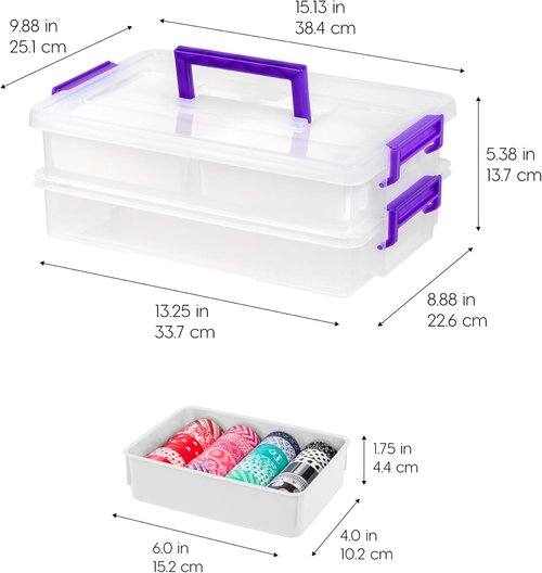 IRIS USA Craft Storage Container - 9 Qt. Clear Plastic Bin with Lids | Stackable & Portable Organizer for Art & Office Supplies