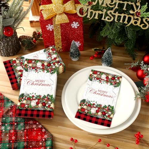 Cholemy Christmas Ball Guest Napkins 200 Pack - Festive Paper Towels for Holiday Parties