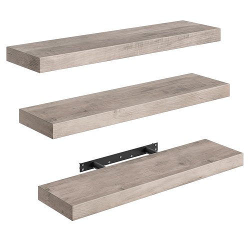 RALGEND Floating Shelves for Wall, 1.5" Thick Wall Shelf Set of 3 with Invisible Brackets, 23.6L x 7.9W Hanging Book Shelves Farmhouse Home Decor for Bathroom, Living Room, Bedroom, Greige 6301BJP3BG