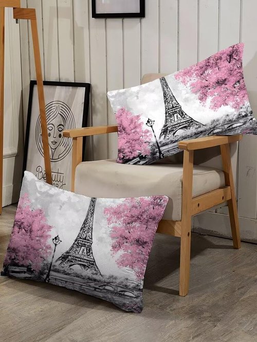 Kxry Pink Paris Fitted Sheet Set - Eiffel Tower Flower French Style Bedding - Full Size for Boys, Kids, Teens, Women - 1 Fitted Sheet + 1 Flat Sheet + 2 Pillow Cases
