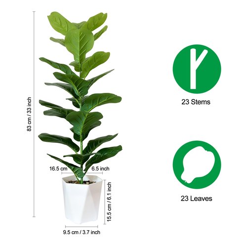 SAJANDAS Set of 2 Artificial Fiddle Leaf Fig Trees in Pots, 33 Inch Faux Ficus Lyrata Plants with Greenery Leaves and Stems, Fake Fiddle Leaf Floor Plants Potted Indoor for Home Store Office Decor