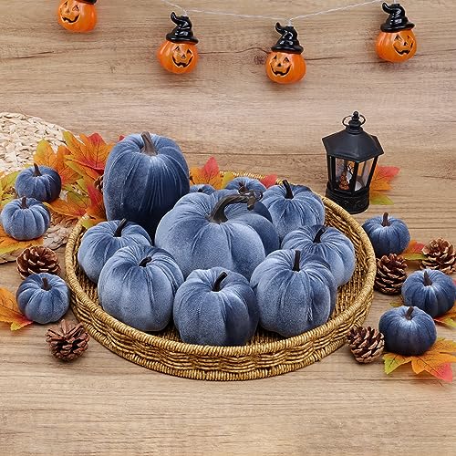 16 Pcs Velvet Pumpkins Set - Decorative Fabric Artificial Fall Pumpkins