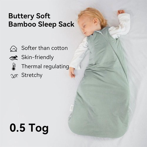 BubblePanda Bamboo Sleep Sack | Soft Lightweight 0.5 Tog for Toddlers 12-18 Months | 2-Way Zipper