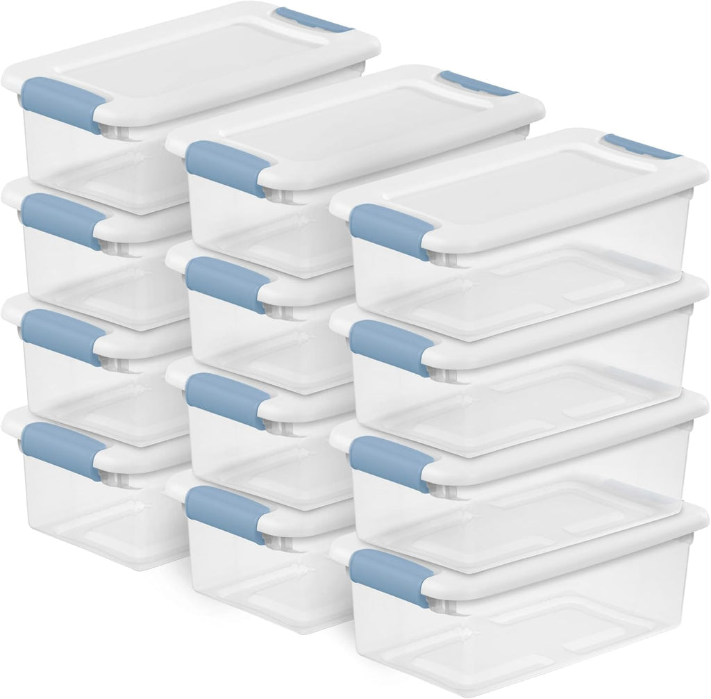 Sterilite 12-Pack Latching Storage Bins - Clear Plastic Under Bed Organizers, 6 Quart Capacity