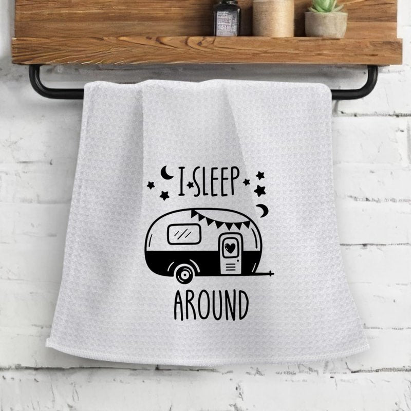 OHSUL I Sleep Around Funny Camping Highly Absorbent Kitchen Towels Dish Towels Dishcloth,RV Trailer Camper Hand Towel Tea Towel for Bathroom Kitchen Decor,Campers Camping Lovers Adventurers Gifts