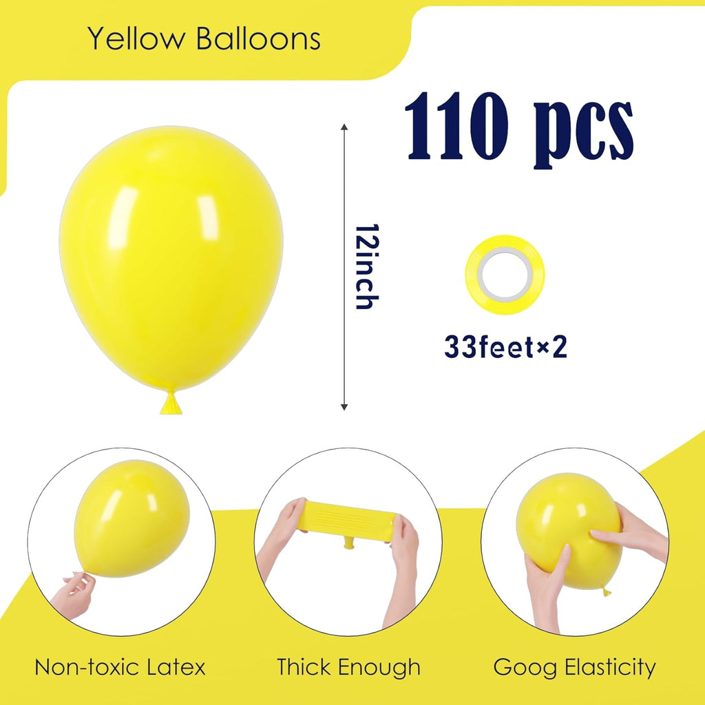 Voircoloria 12-Inch Yellow Latex Balloons - 110pcs for Graduation, Weddings, Birthdays & More