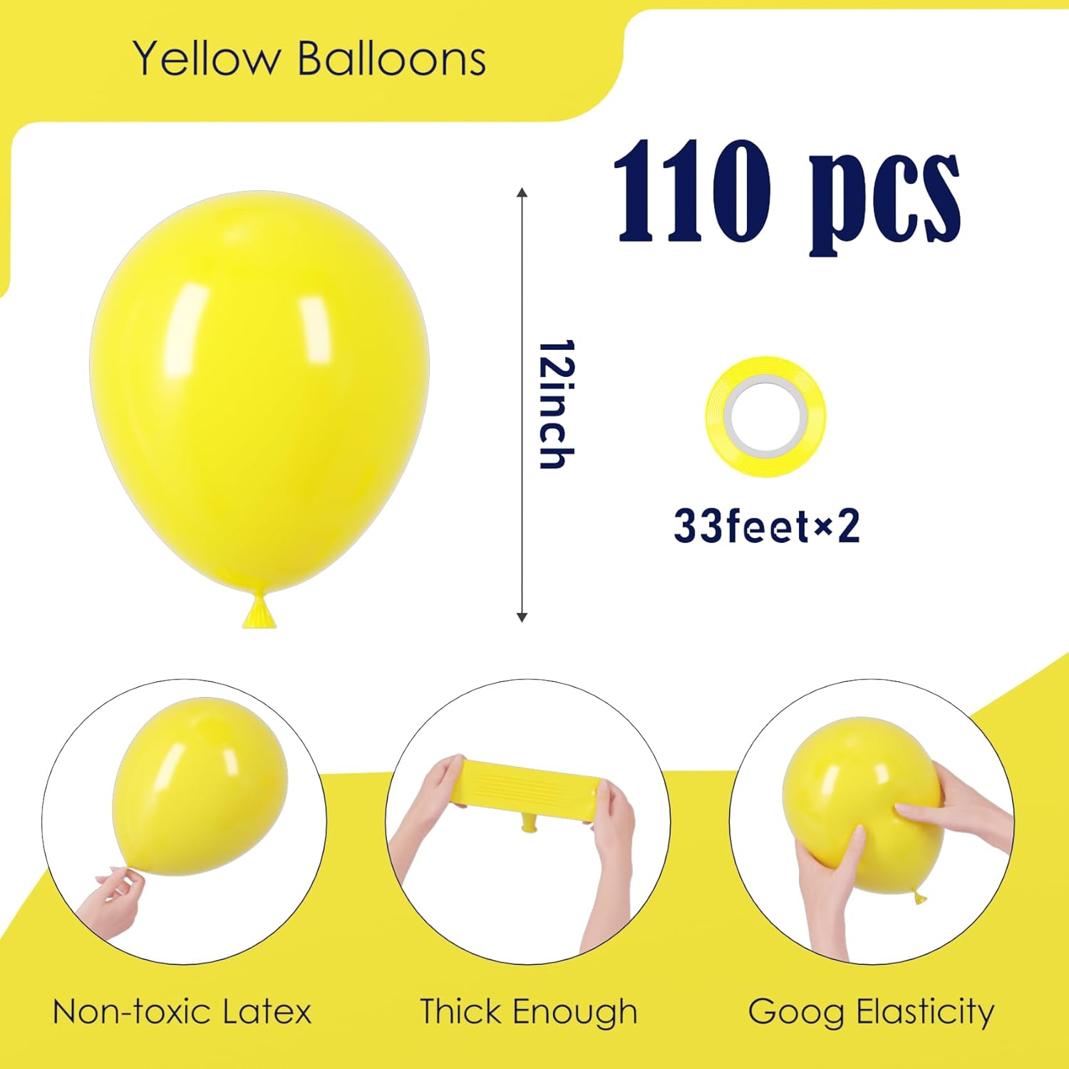 Voircoloria 12-Inch Yellow Latex Balloons - 110pcs for Graduation, Weddings, Birthdays & More