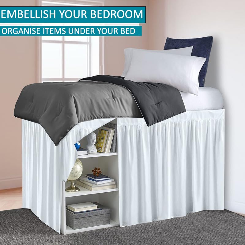 Twin XL Dorm Bed Skirt with 32 Inch Drop, Soft Microfiber Bed Ruffle
