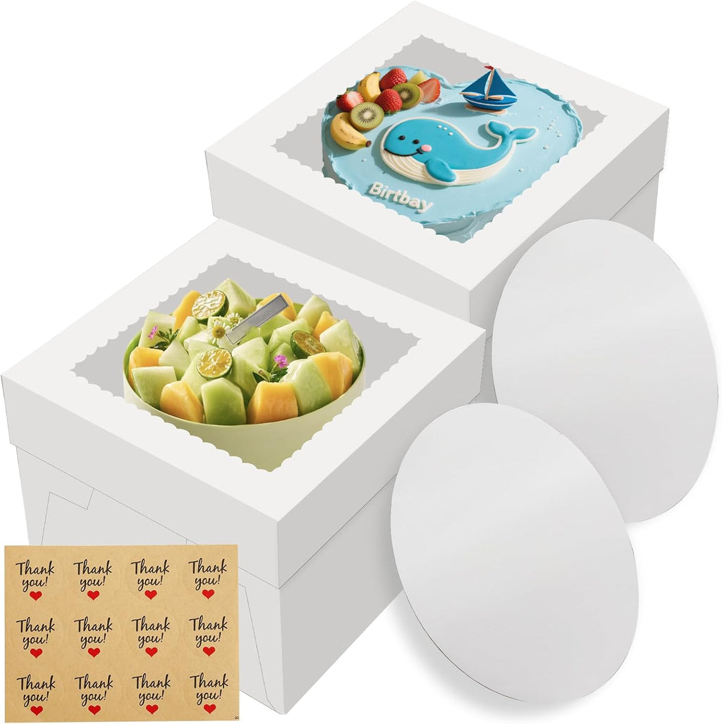 Regine Switzerland 2 Pack Cake Boxes - 12x12x8 Inches with Large Window | Disposable Bakery Containers for Cakes, Cookies, Pies