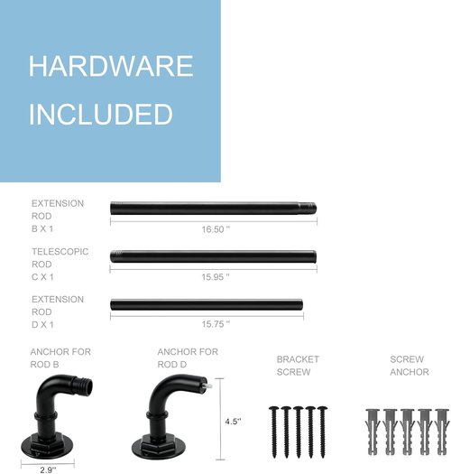 Byondeth Curtain Rods - Adjustable Blackout Wrap Around | 16-45 Inches, 1 Inch Diameter, Black