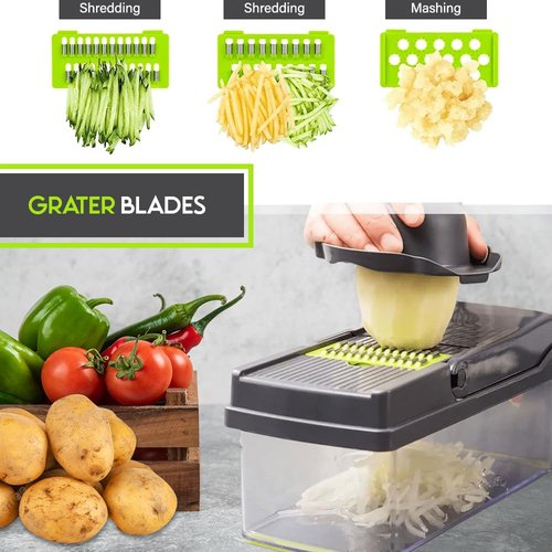 Multi Functional Vegetable Slicer, 13 in One Vegetable Chopper, Ideal for Slicing Onion, Potato, Works excellently as Dicer, Cutter or Slicer, The Perfect Veggie Pro Chopper